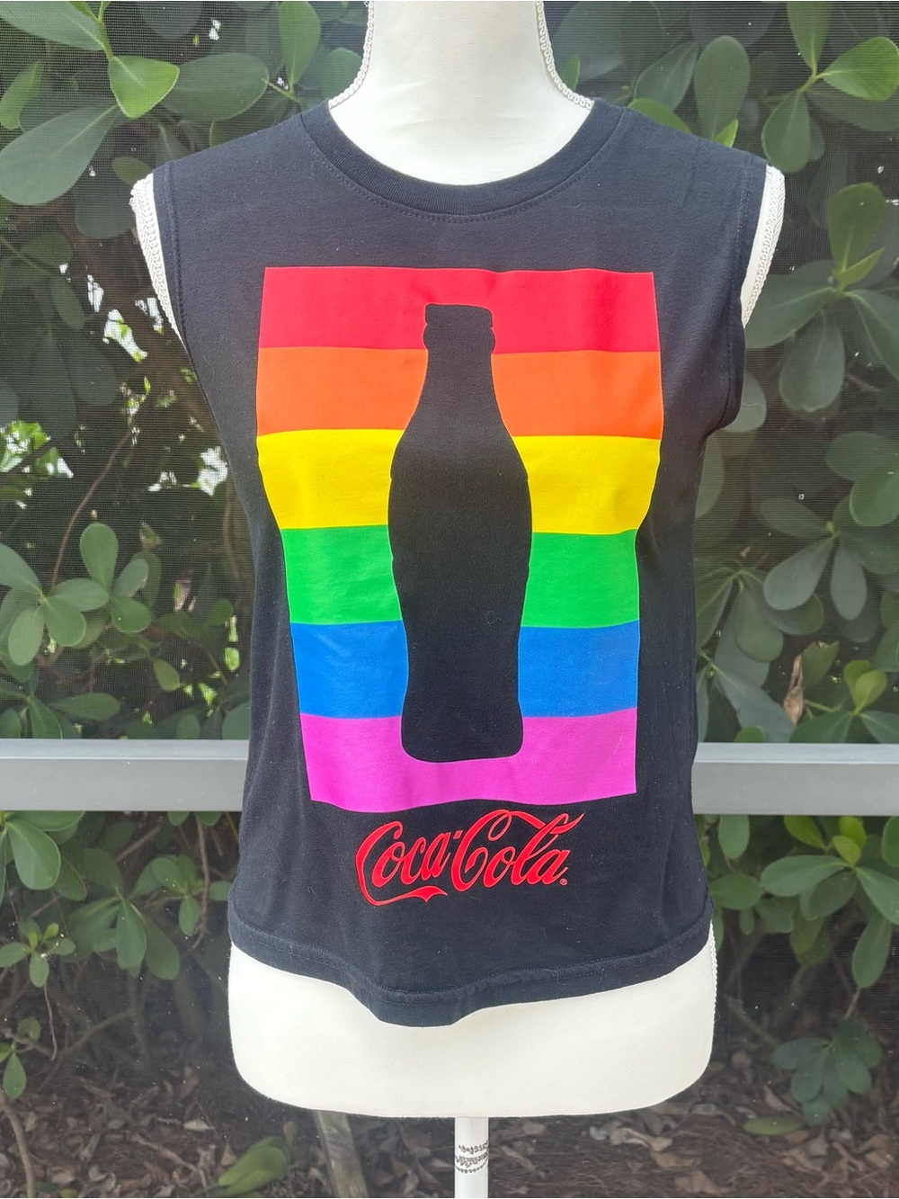 Coca-Cola Pride Rainbow Sleeveless Tank Top Size Small Black Graphic LGBTQ+ Coke